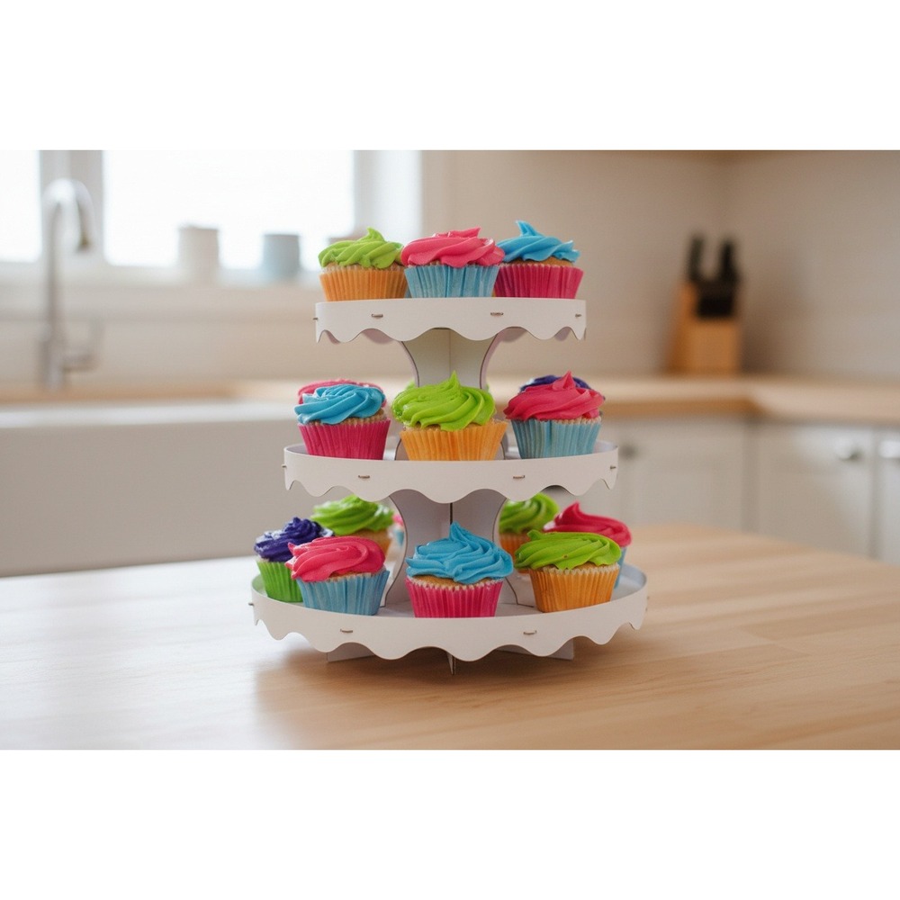Baked With Love 3-Tiered Treat Stand White Cardboard Cupcake